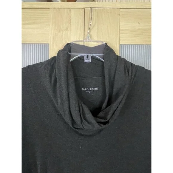 EILEEN FISHER Dress Sz L A-line Cowl Neck Long Sleeve Gray Minimalist Lagenlook - Picture 5 of 7